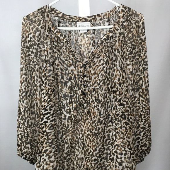 Liz Claiborne Sheer Leopard Print Blouse - Picture 1 of 3